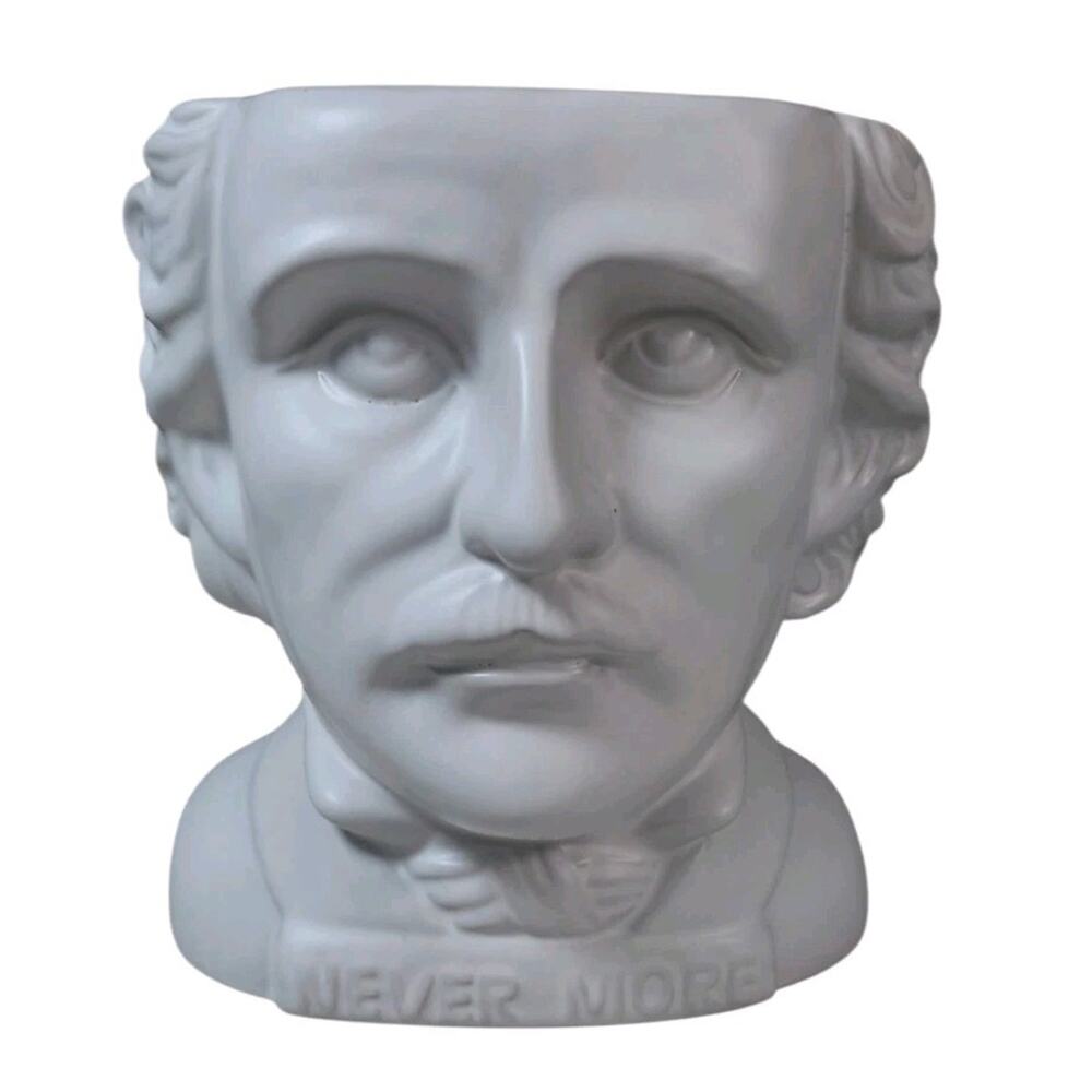 Edgar Allan Poe Bust Planter White Ceramic Halloween Decor Gothic Spooky - Picture 2 of 9